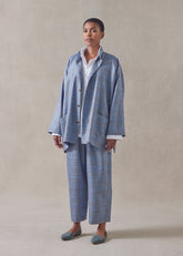 silk linen wool mix  wide mandarin jacket - long