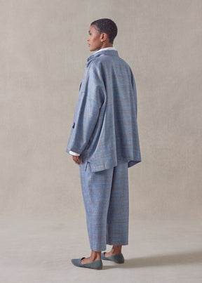 silk linen wool mix  wide mandarin jacket - long