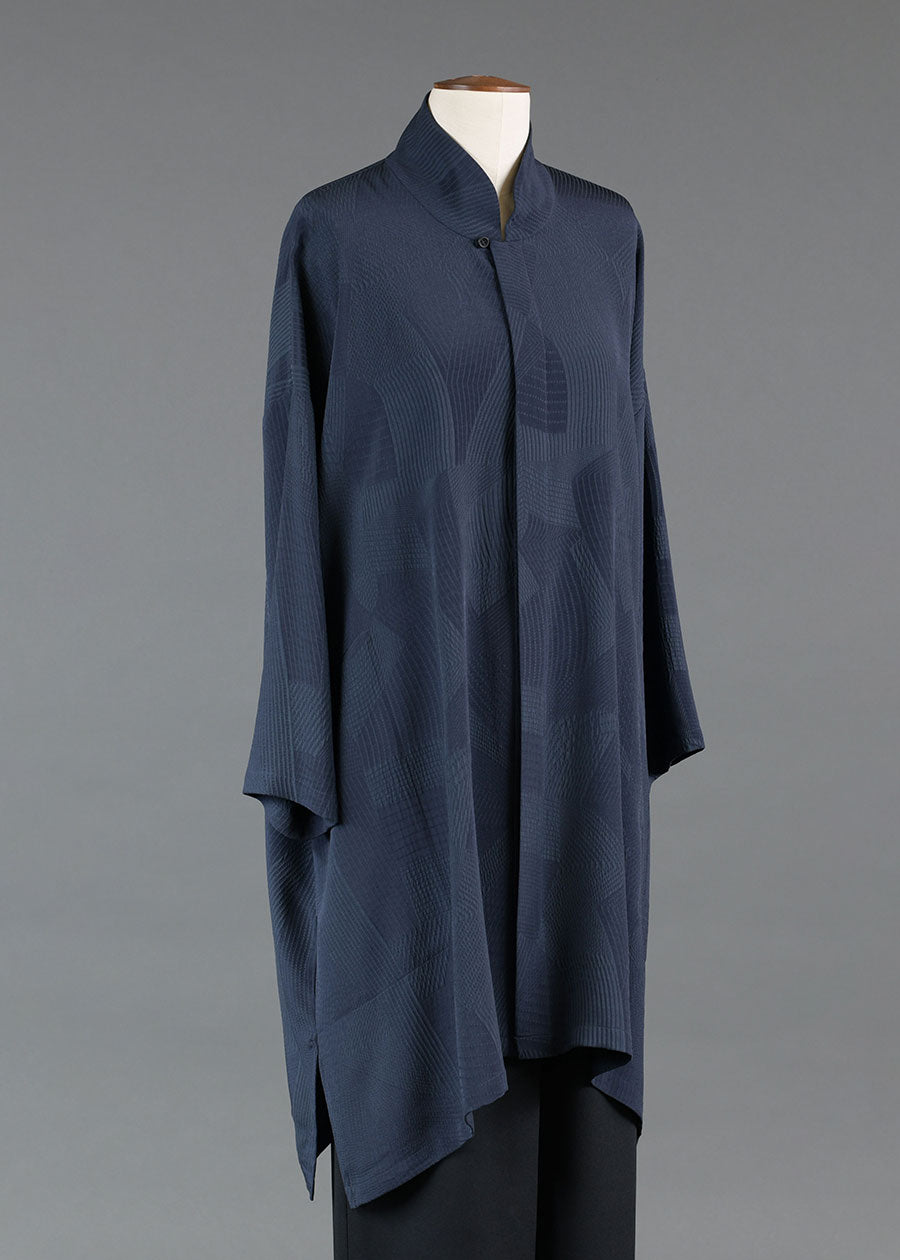 silk wide a-line shirt with chinese collar - very long with slits