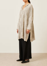 linen silk mix long sleeve slit neck sweater - very long with slits