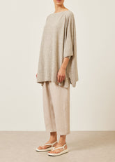 linen silk mix square 3/4 sleeve sweater - long