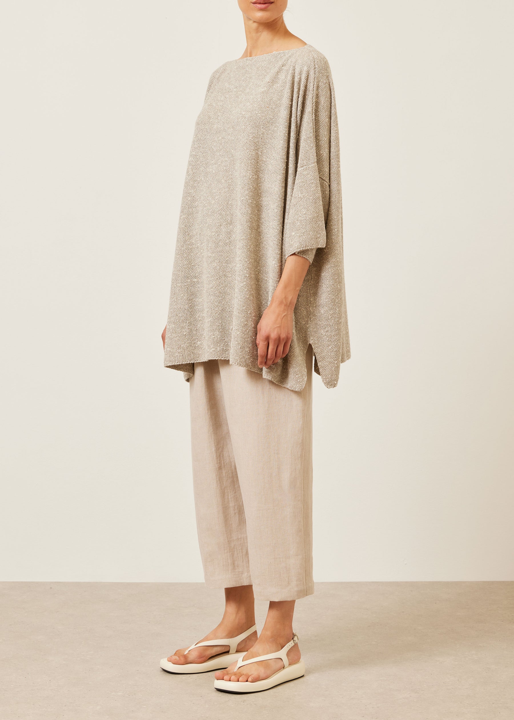 linen silk mix square 3/4 sleeve sweater - long