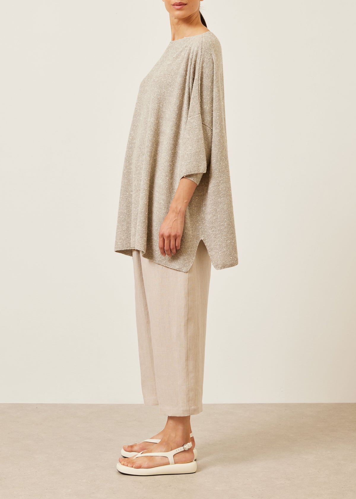 linen silk mix square 3/4 sleeve sweater - long