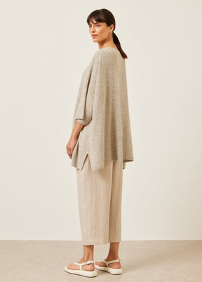 linen silk mix square 3/4 sleeve sweater - long