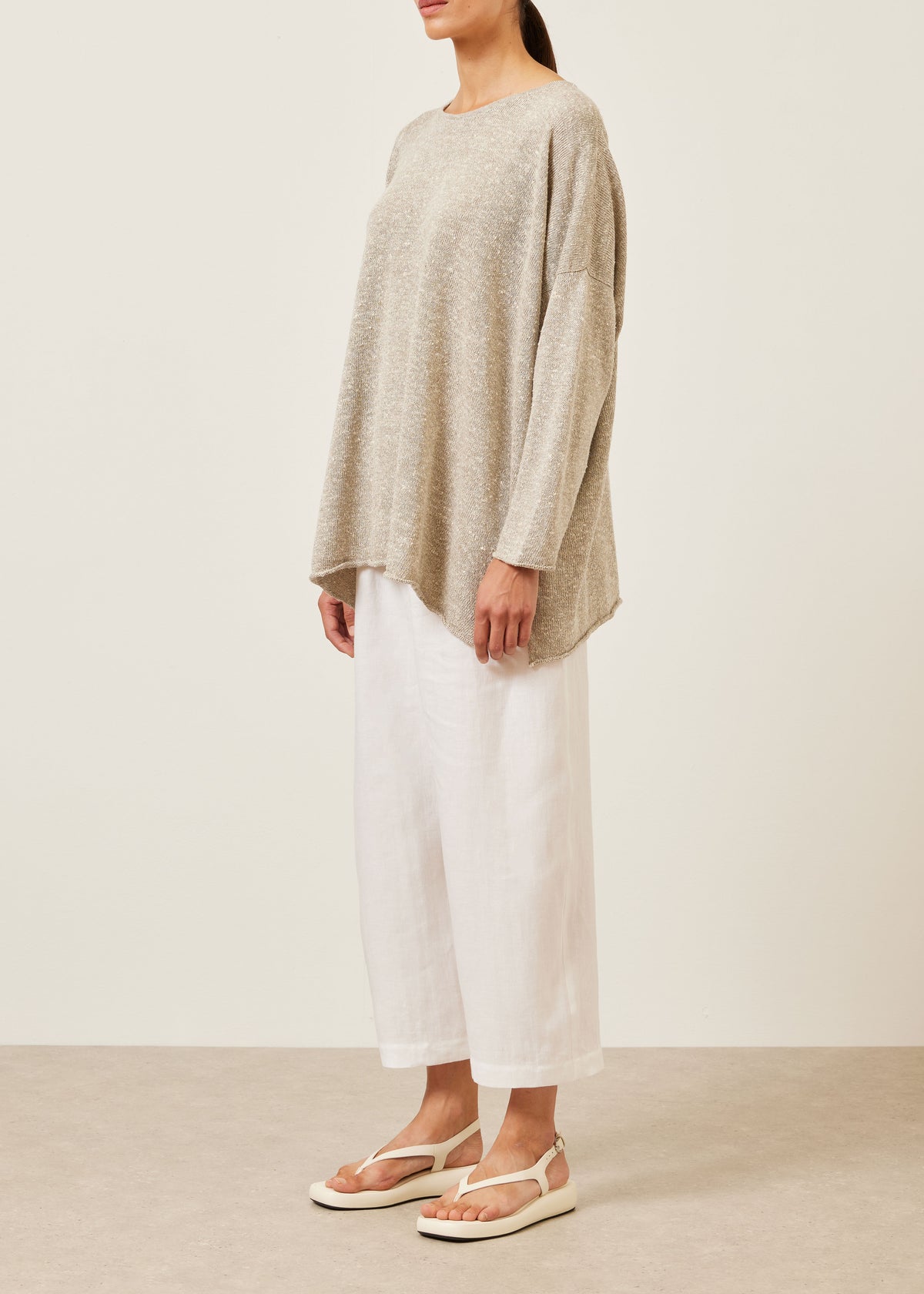 linen silk mix bateau neck sweater - long