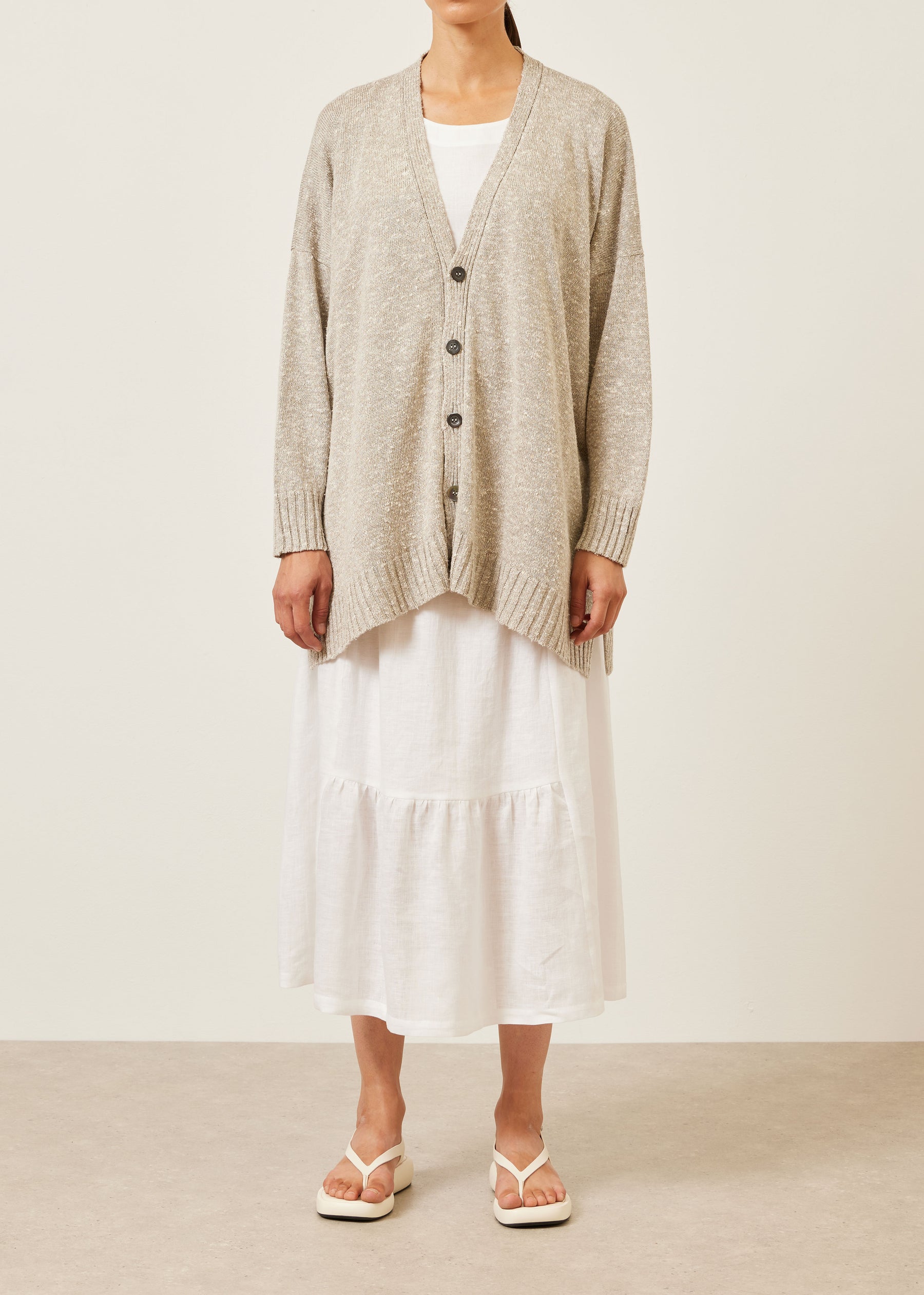 linen silk mix knitted v neck cardigan - mid plus