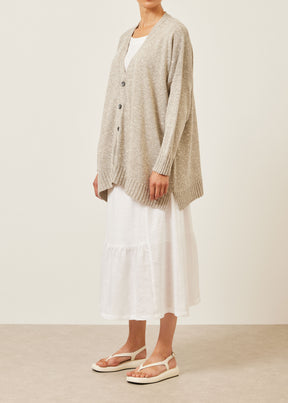 linen silk mix knitted v neck cardigan - mid plus