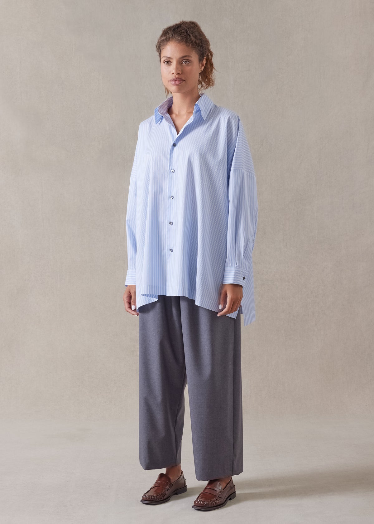 cotton wide longer back shirt with collar - long