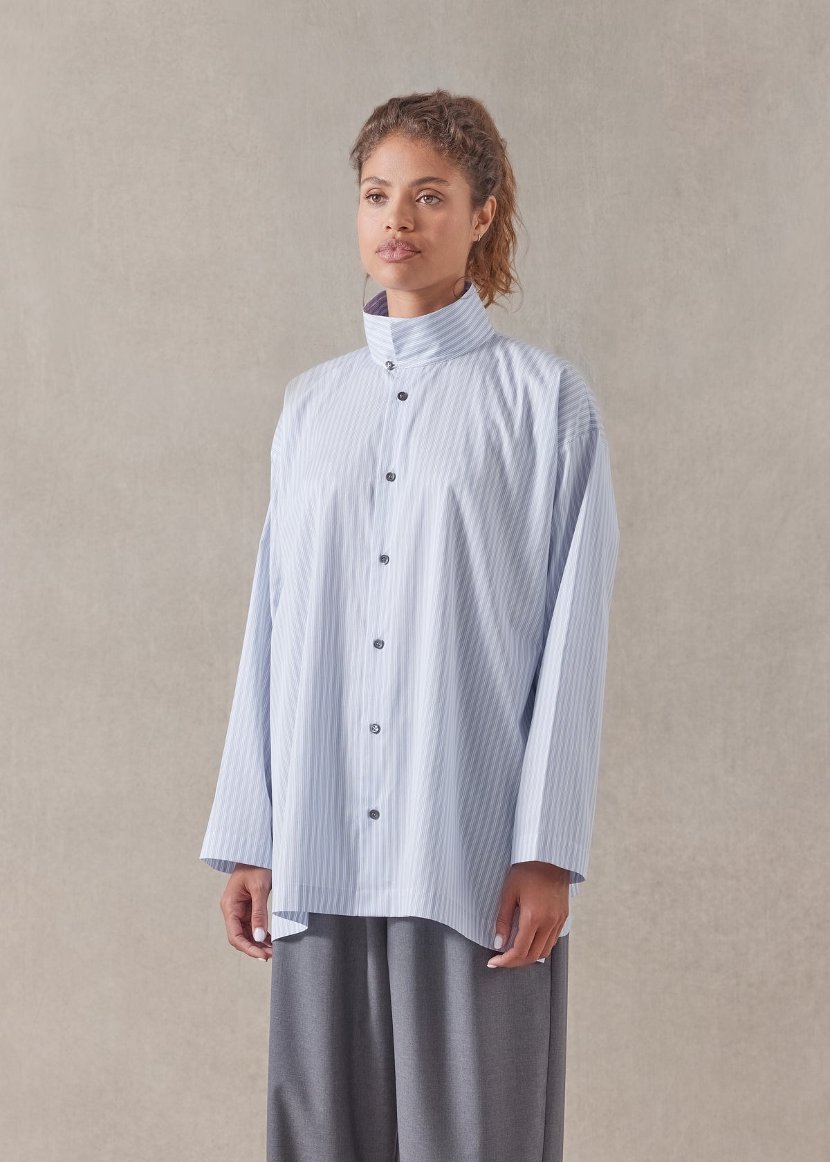 cotton slim a-line two collar shirt with stepped insert - long