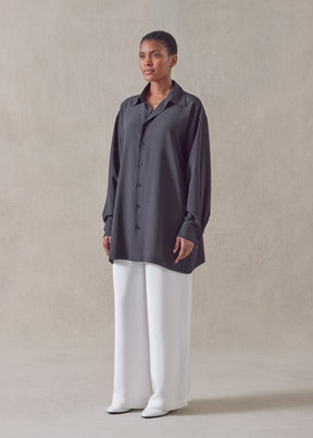 silk slim a-line back pleat shirt with collar - long plus