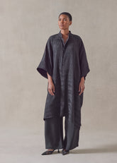 silk collarless short sleeve kaftan shirt- very long