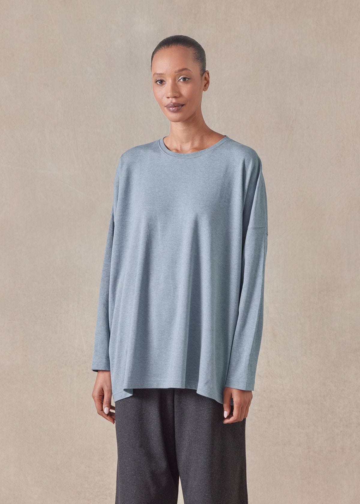 cotton jersey long sleeve round neck t-shirt - mid plus