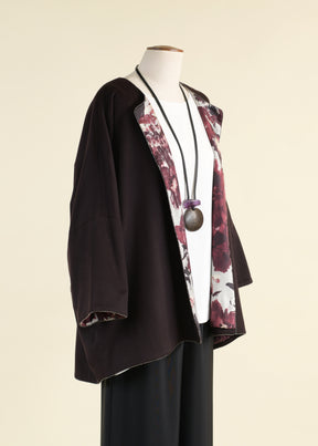 cashmere 3/4 sleeve slope shoulder round neck jacket- long