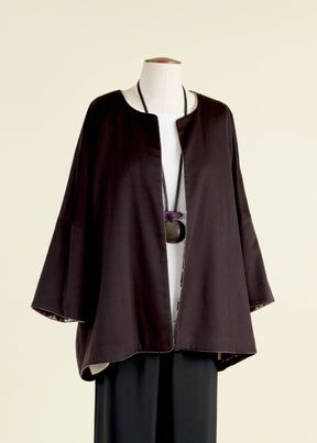 cashmere 3/4 sleeve slope shoulder round neck jacket- long