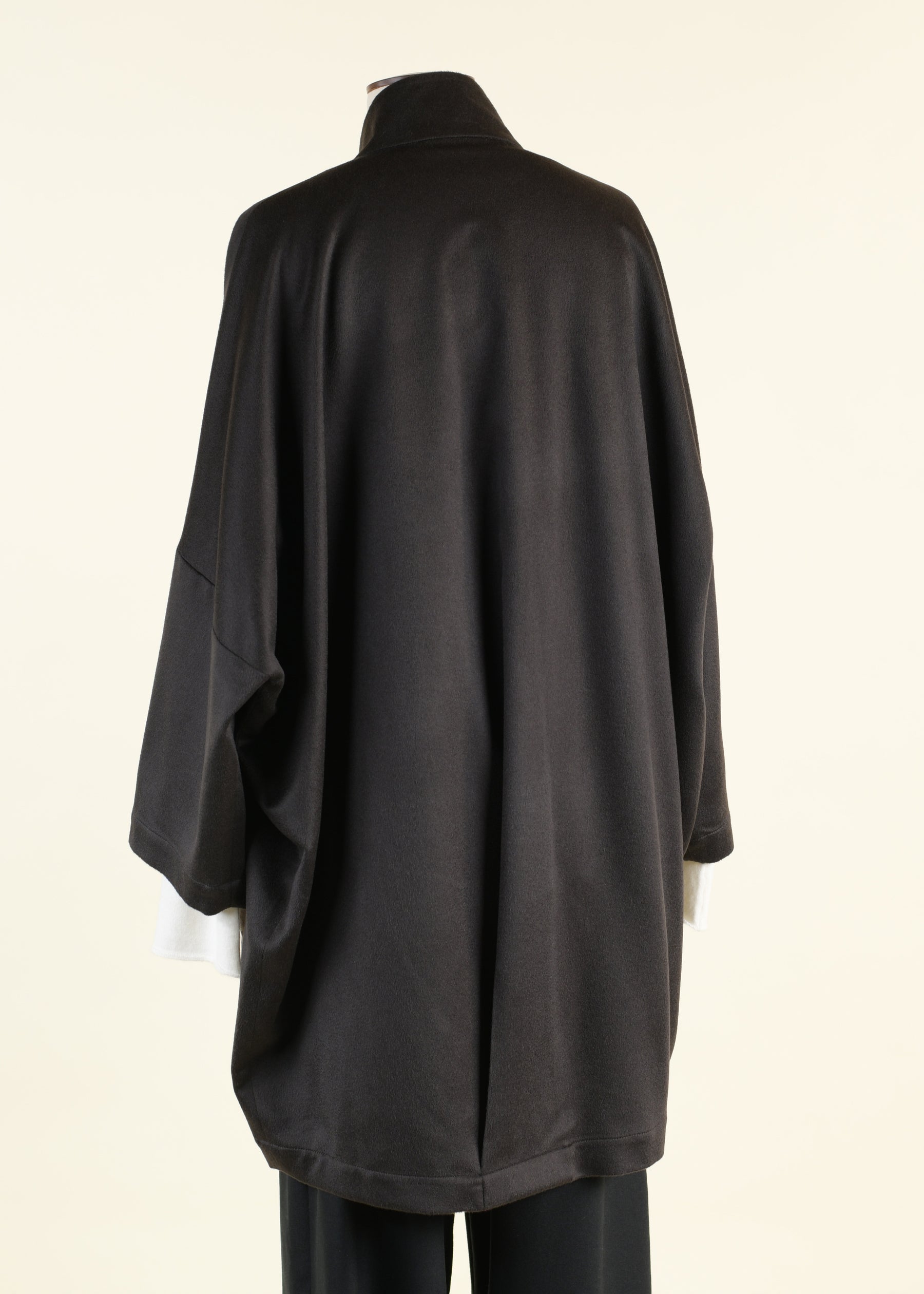 baby camel hair 3/4 sleeve sloped shoulder chinese collar jacket with back pleat detail - long plus