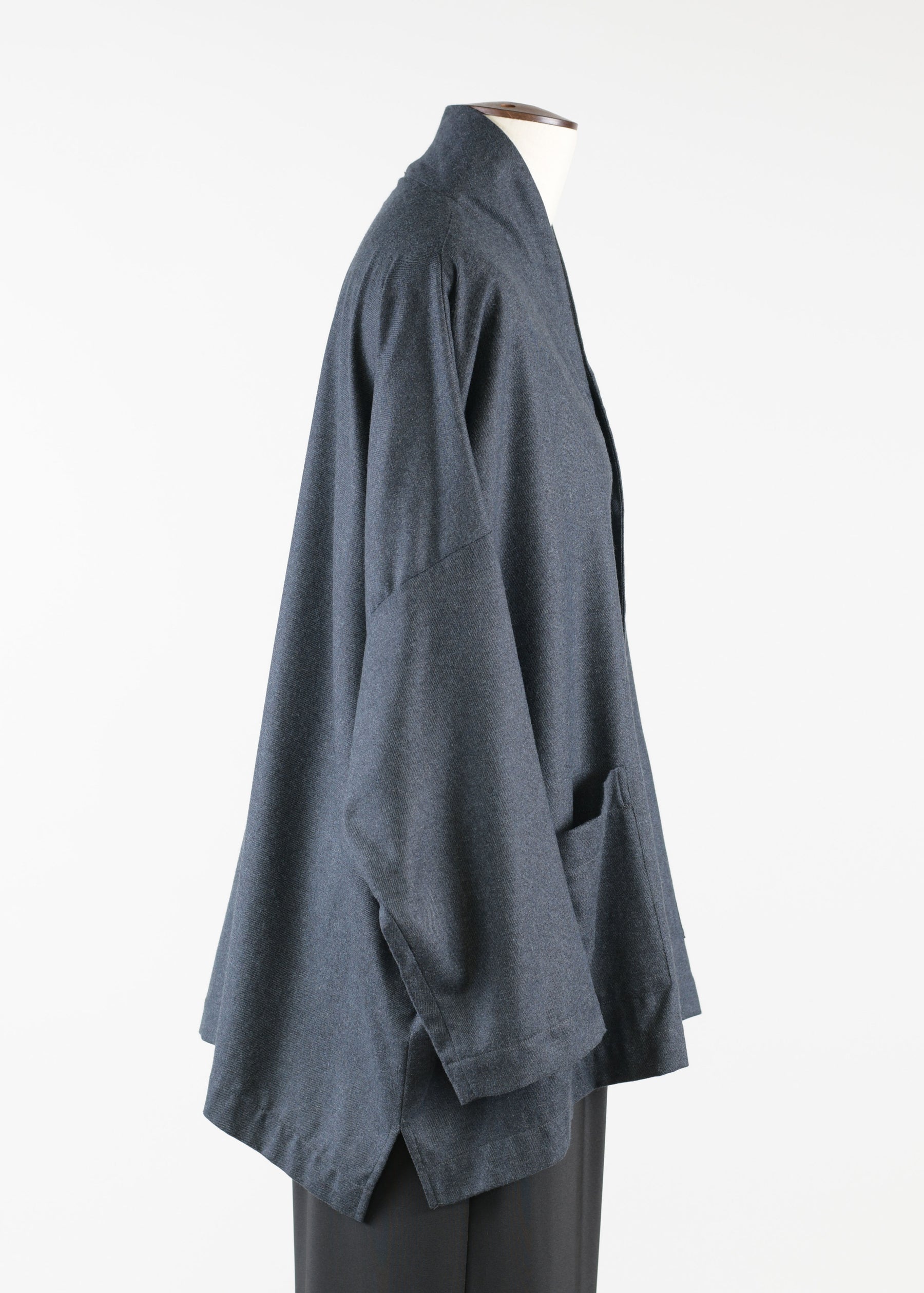 silk cashmere mix wide longer back shirt jacket with scrunch v neck - long