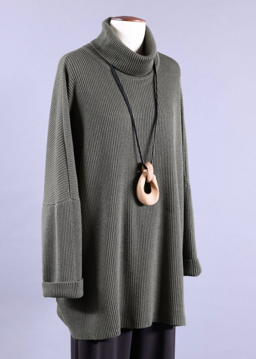 cashmere silk mix sloped shoulder roll neck - long