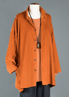 cotton cashmere mix wide a-line back pleat jacket with double stand collar - long