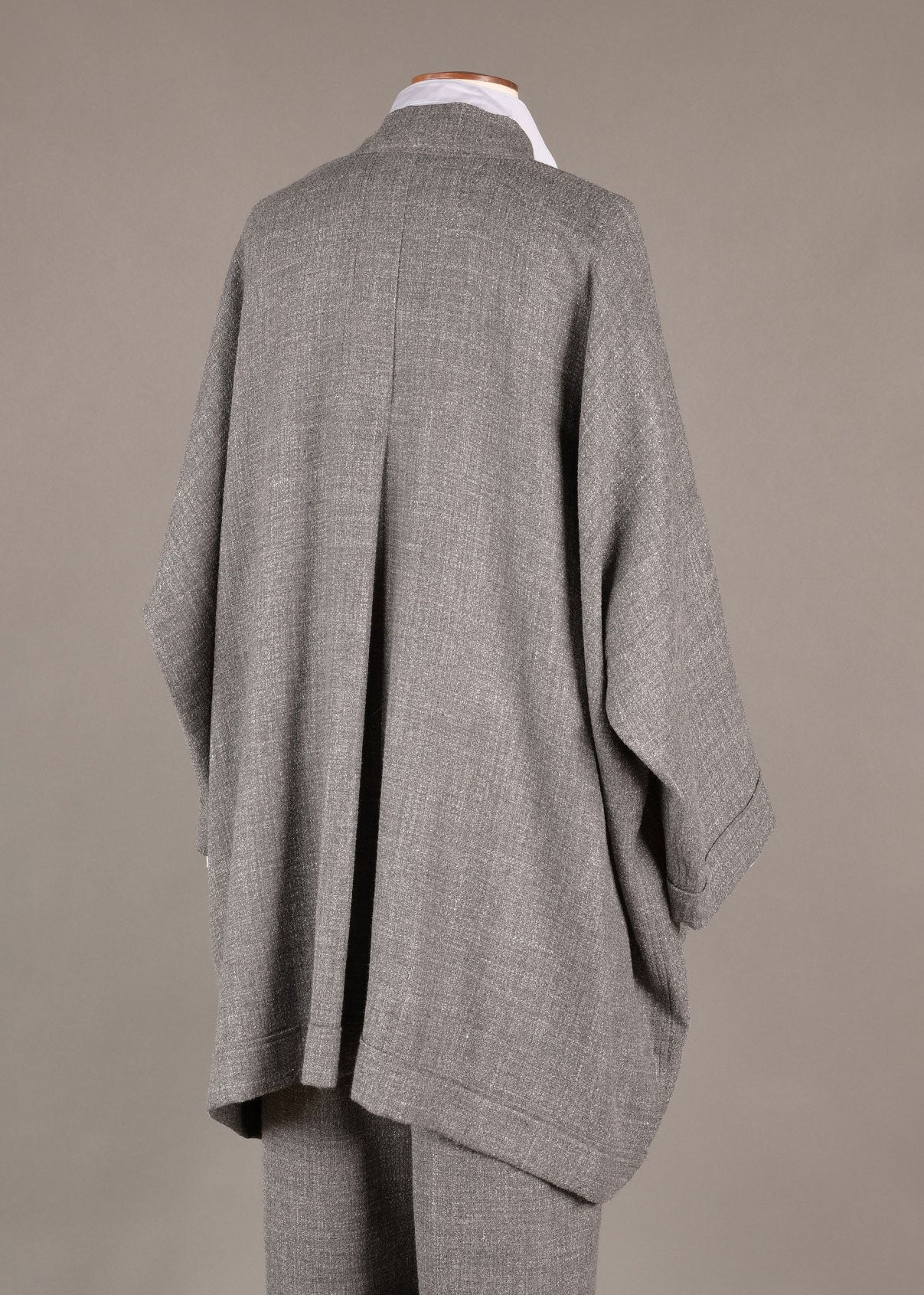 alpaca mix wide back pleat open jacket with edge detail - long plus