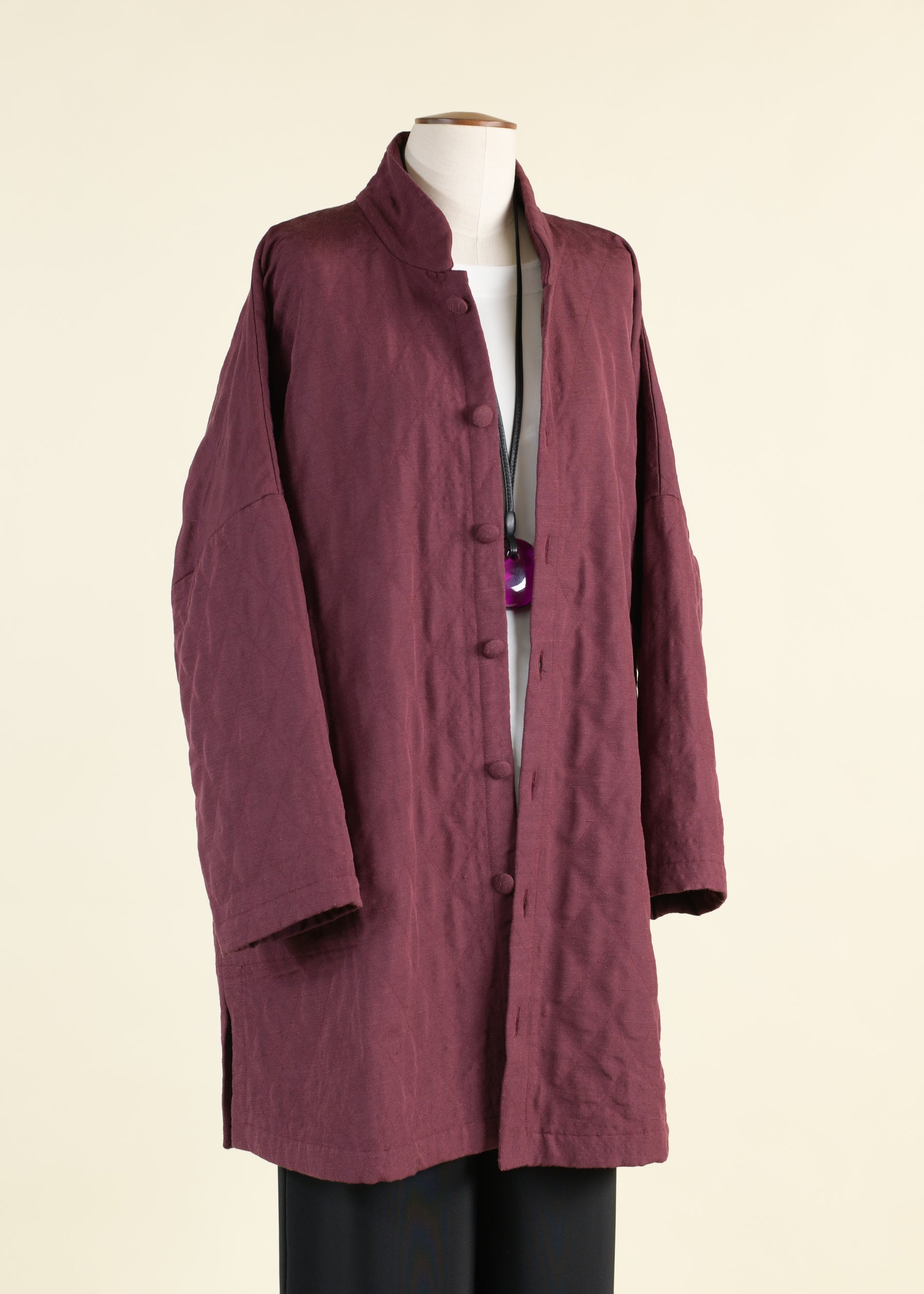 silk imperial coat with chinese collar - long plus
