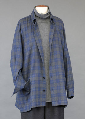 cotton wide longer back shirt jacket with collar - long