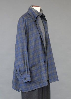 cotton wide longer back shirt jacket with collar - long