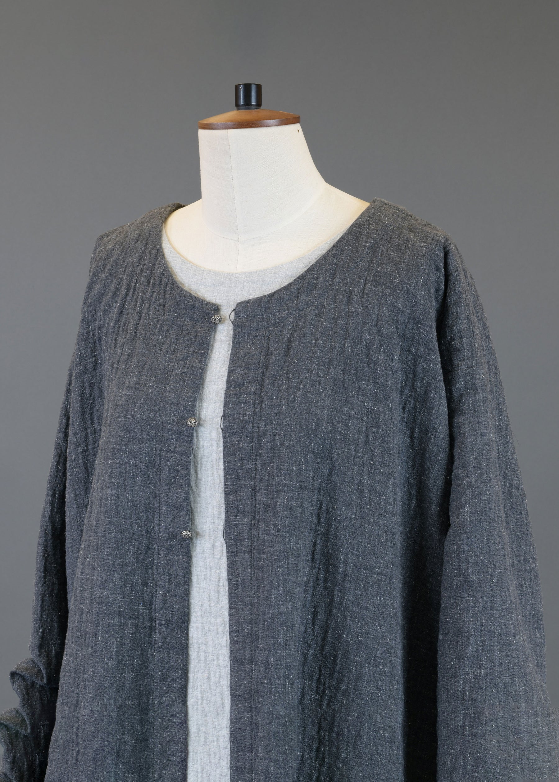 recycled cotton a-line side panelled round neck coat