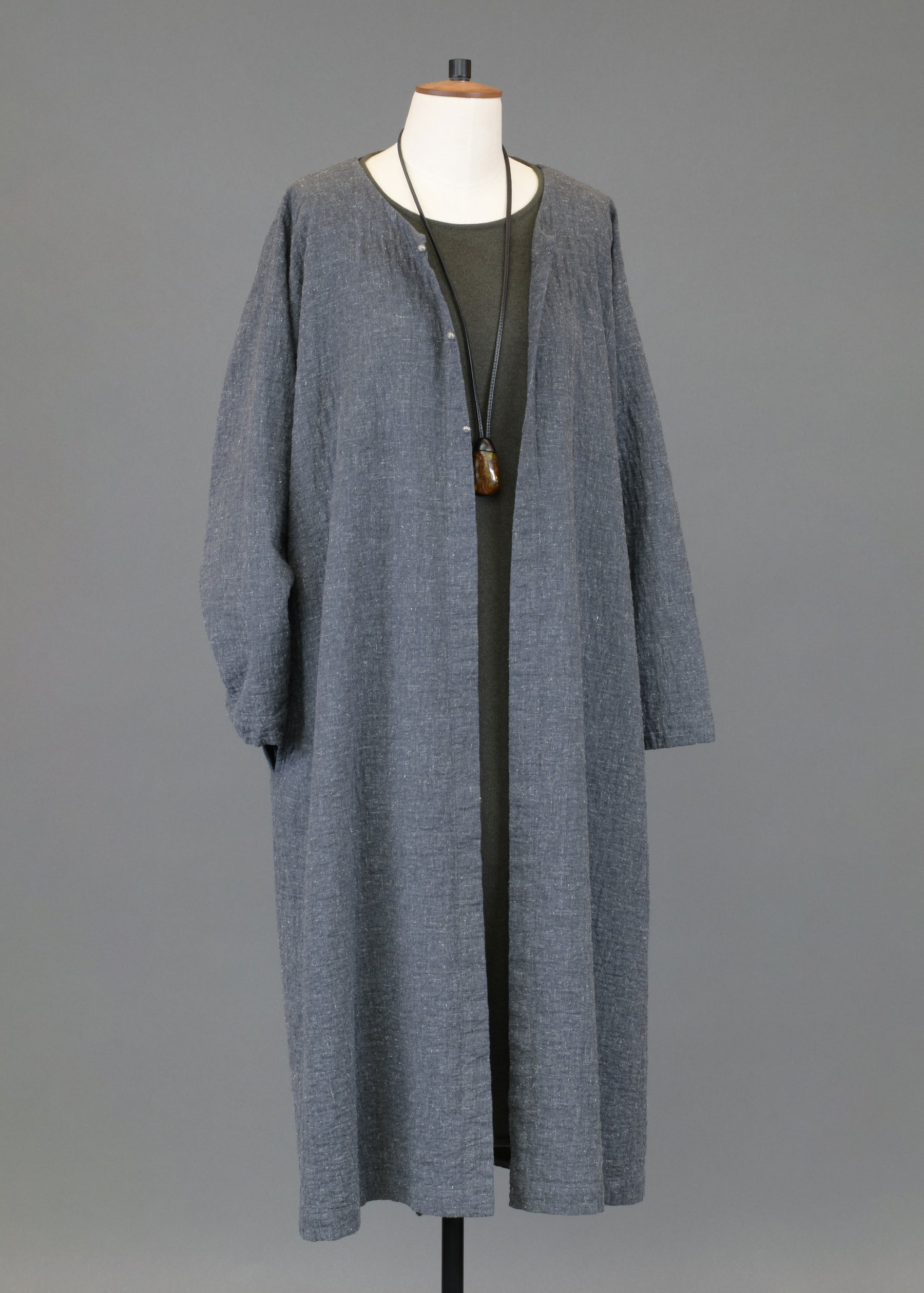 recycled cotton a-line side panelled round neck coat