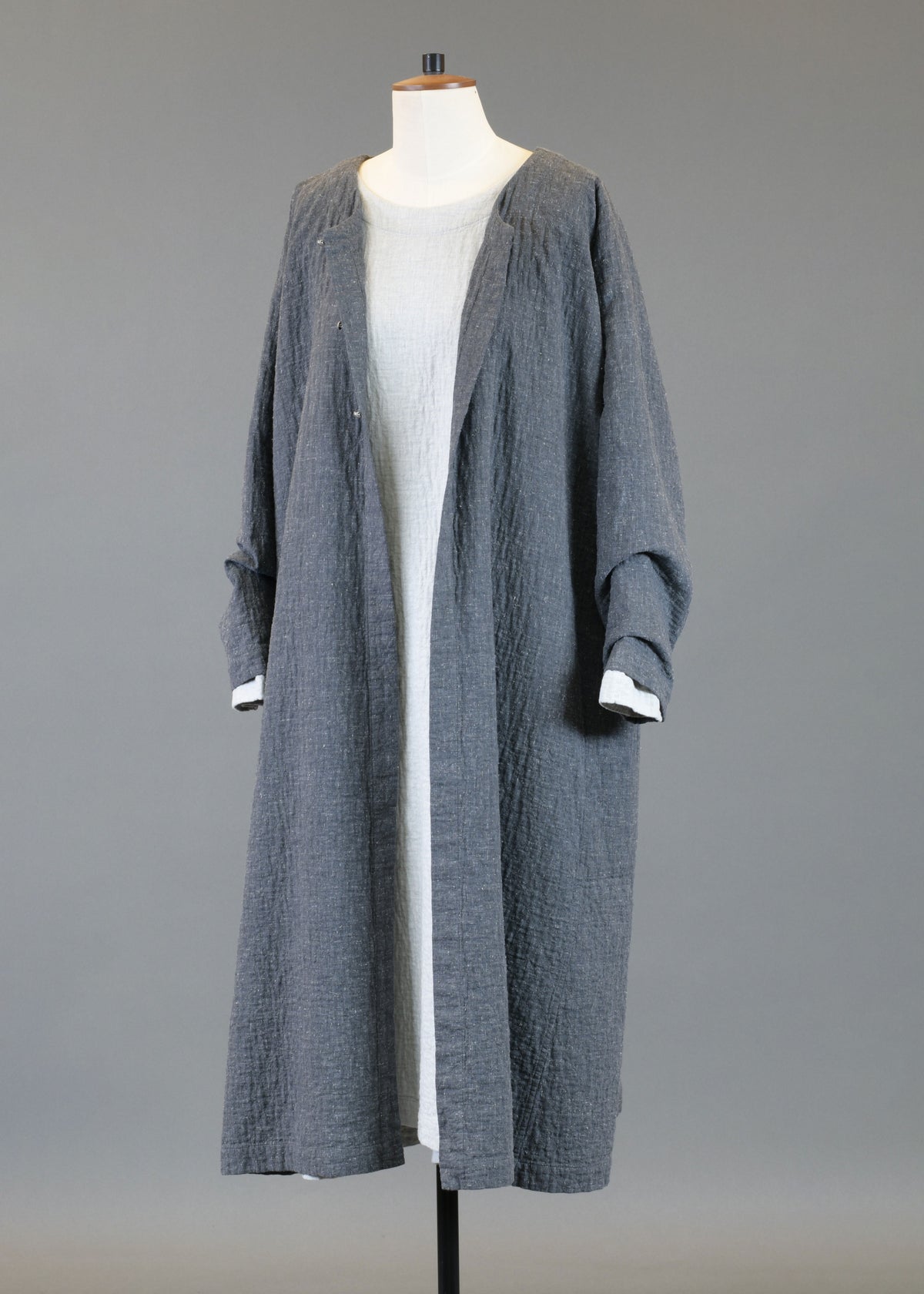 recycled cotton a-line side panelled round neck coat