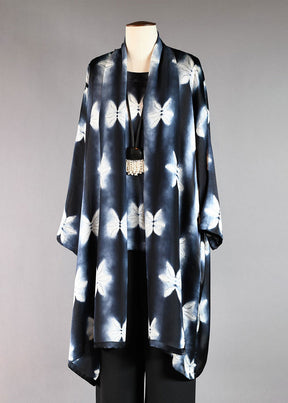 silk wide a-line scrunch shawl collar coat - very long