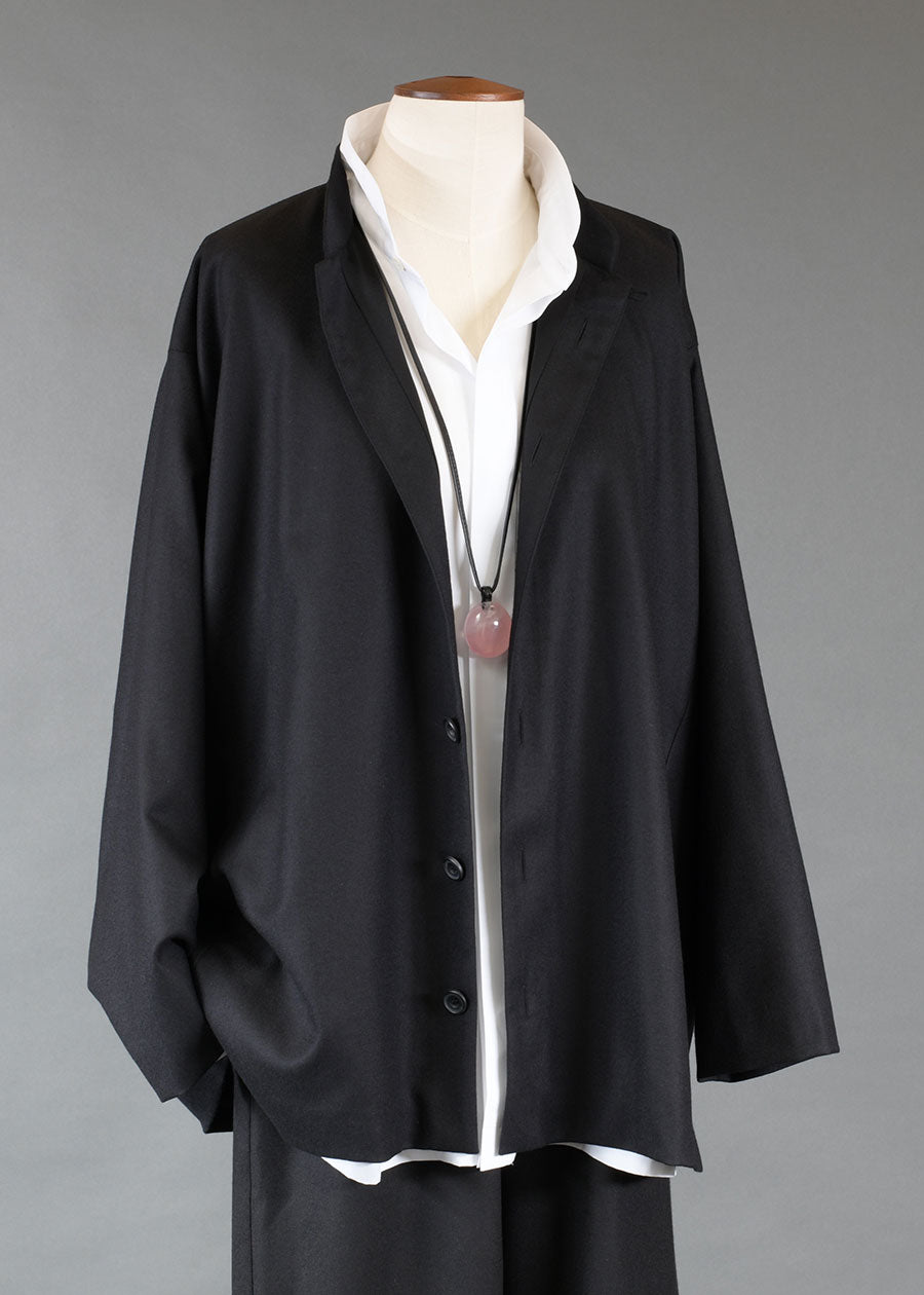 wool side pannelled jacket with mandarin collar - long (lined)