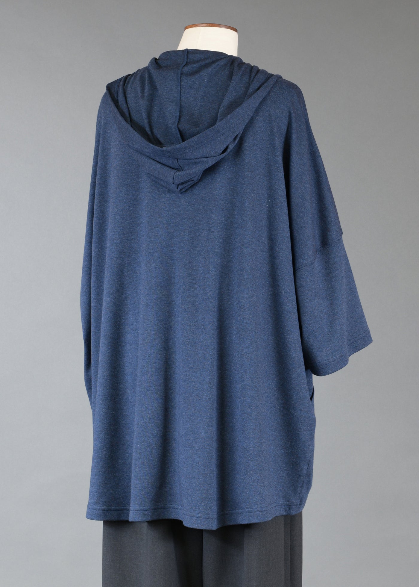 cotton jersey sloped shoulder hooded zipped top - long