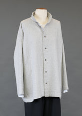 recycled cotton angled-to-front side seam shirt with double stand collar - long