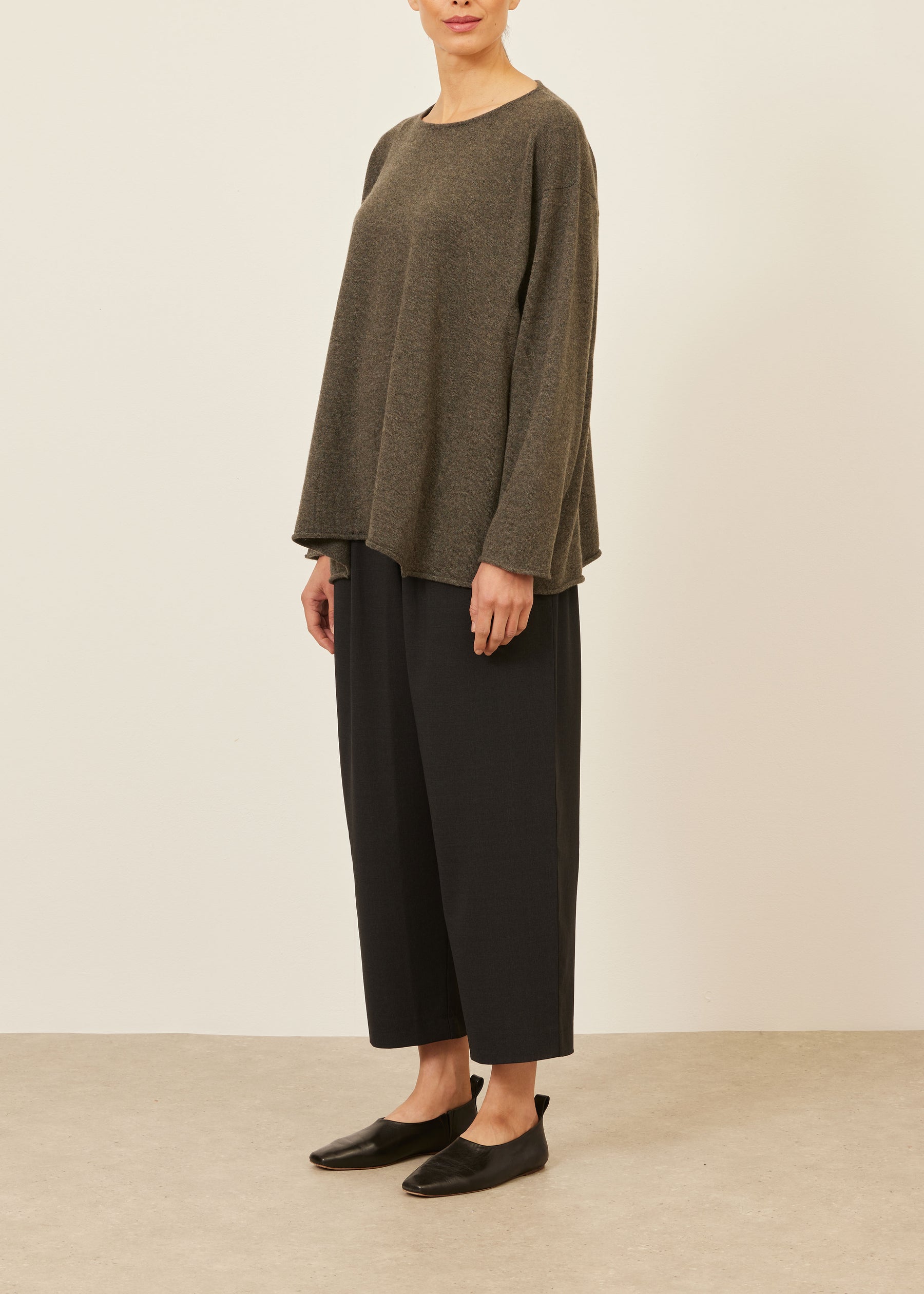 cashmere side panelled a-line bateau neck sweater - mid plus