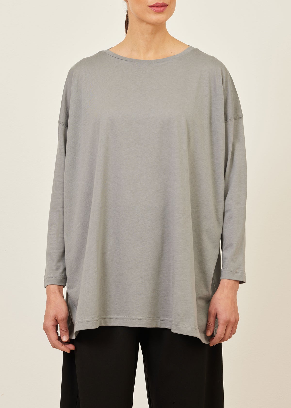 cotton jersey long sleeve boat neck t-shirt - long