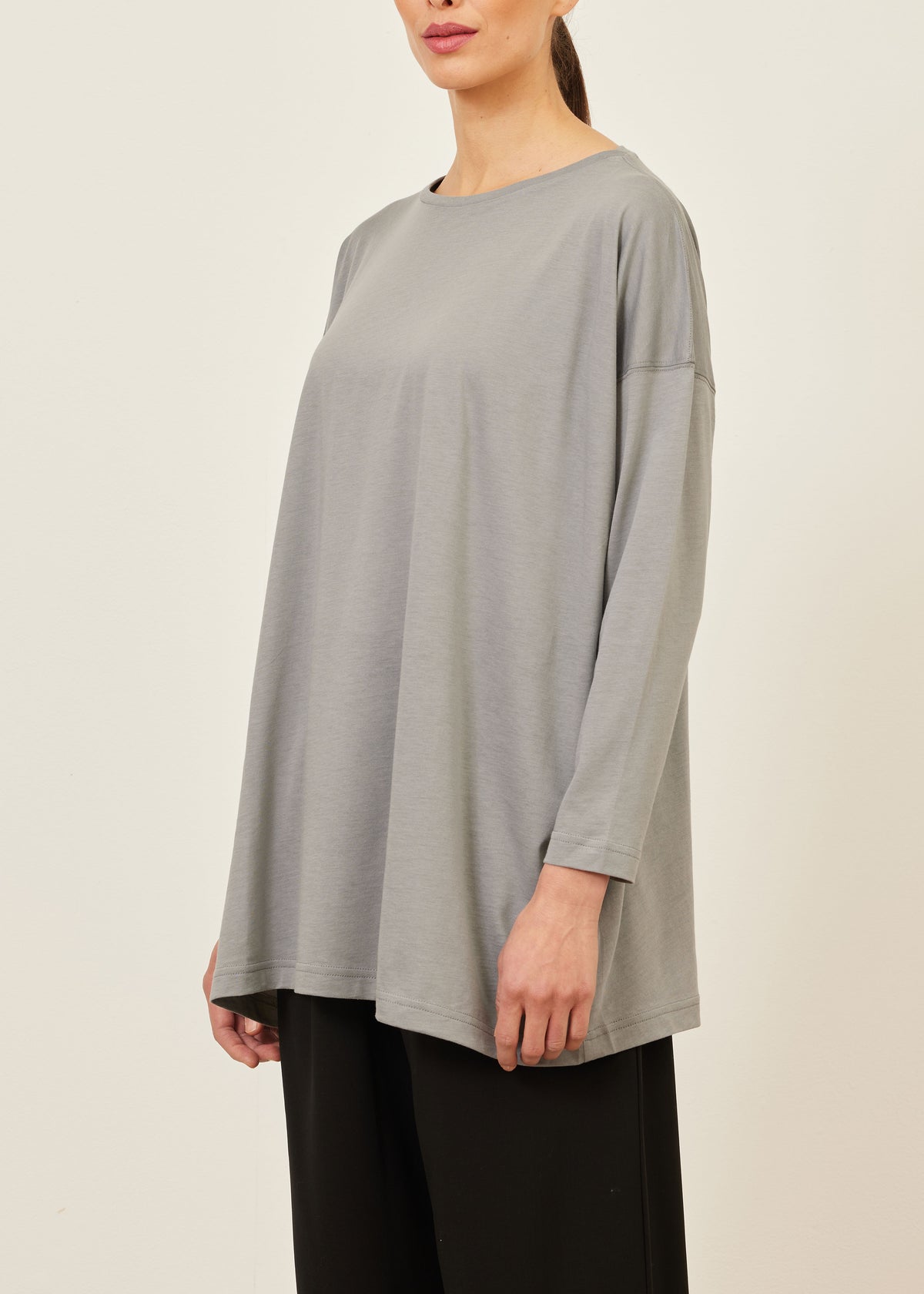 cotton jersey long sleeve boat neck t-shirt - long