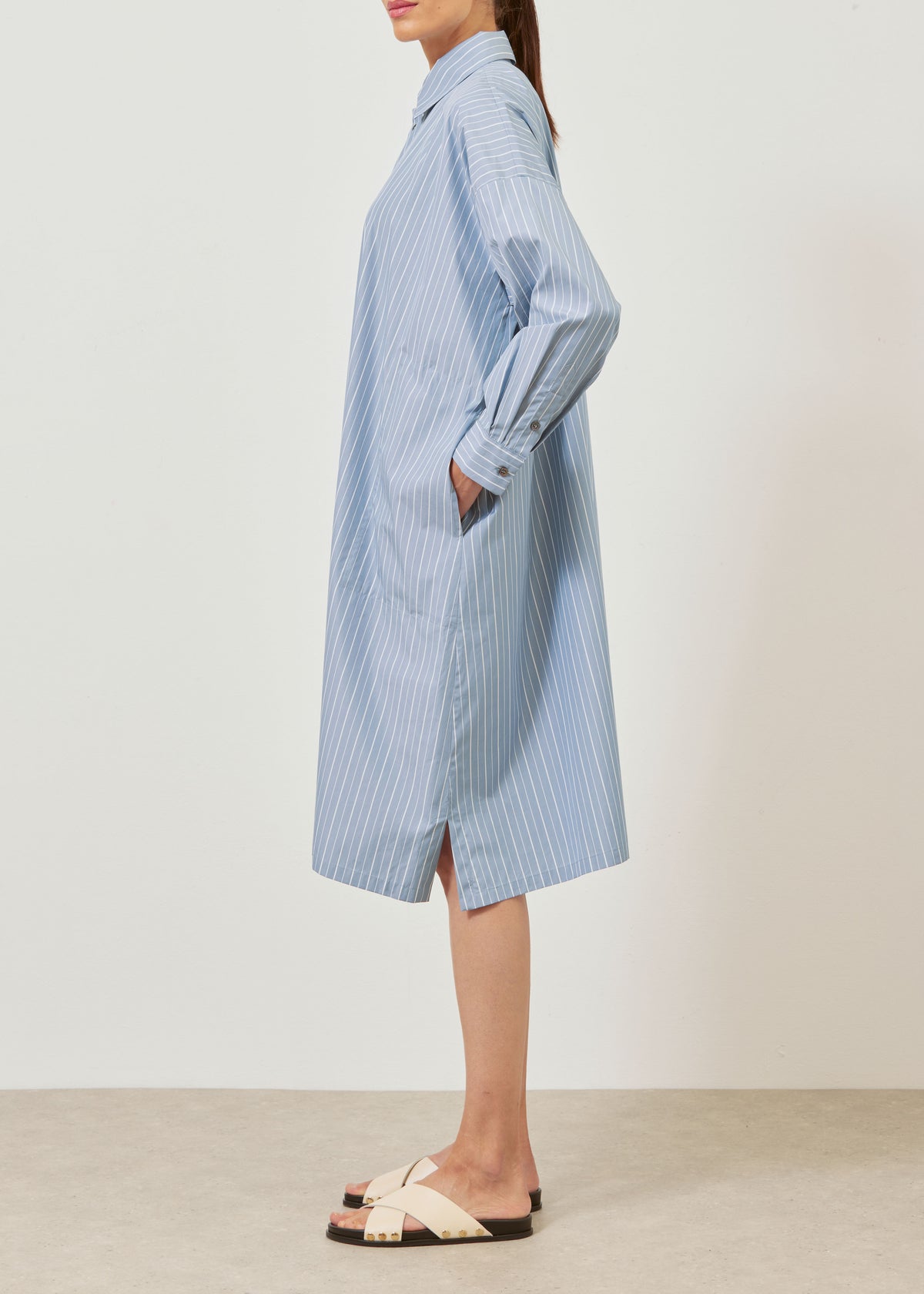 cotton wide a-line shirt dress with collar