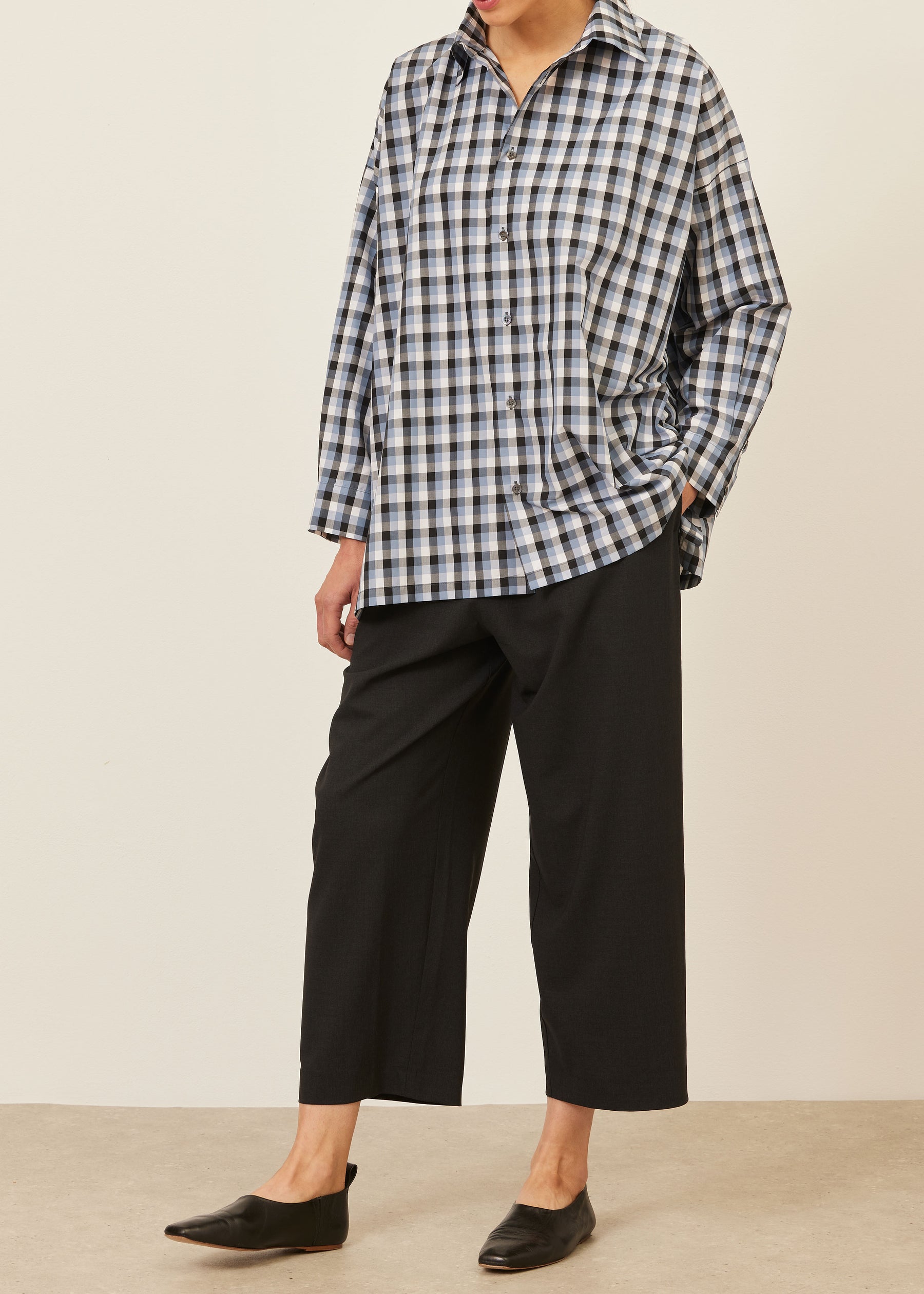 cotton wide a-line shirt with collar - long