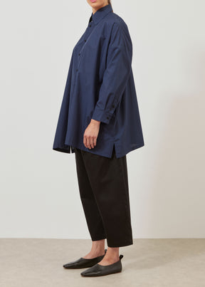 cotton wide a-line shirt with collar - long plus