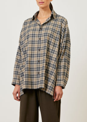 cotton wide longer back shirt jacket with collar - long