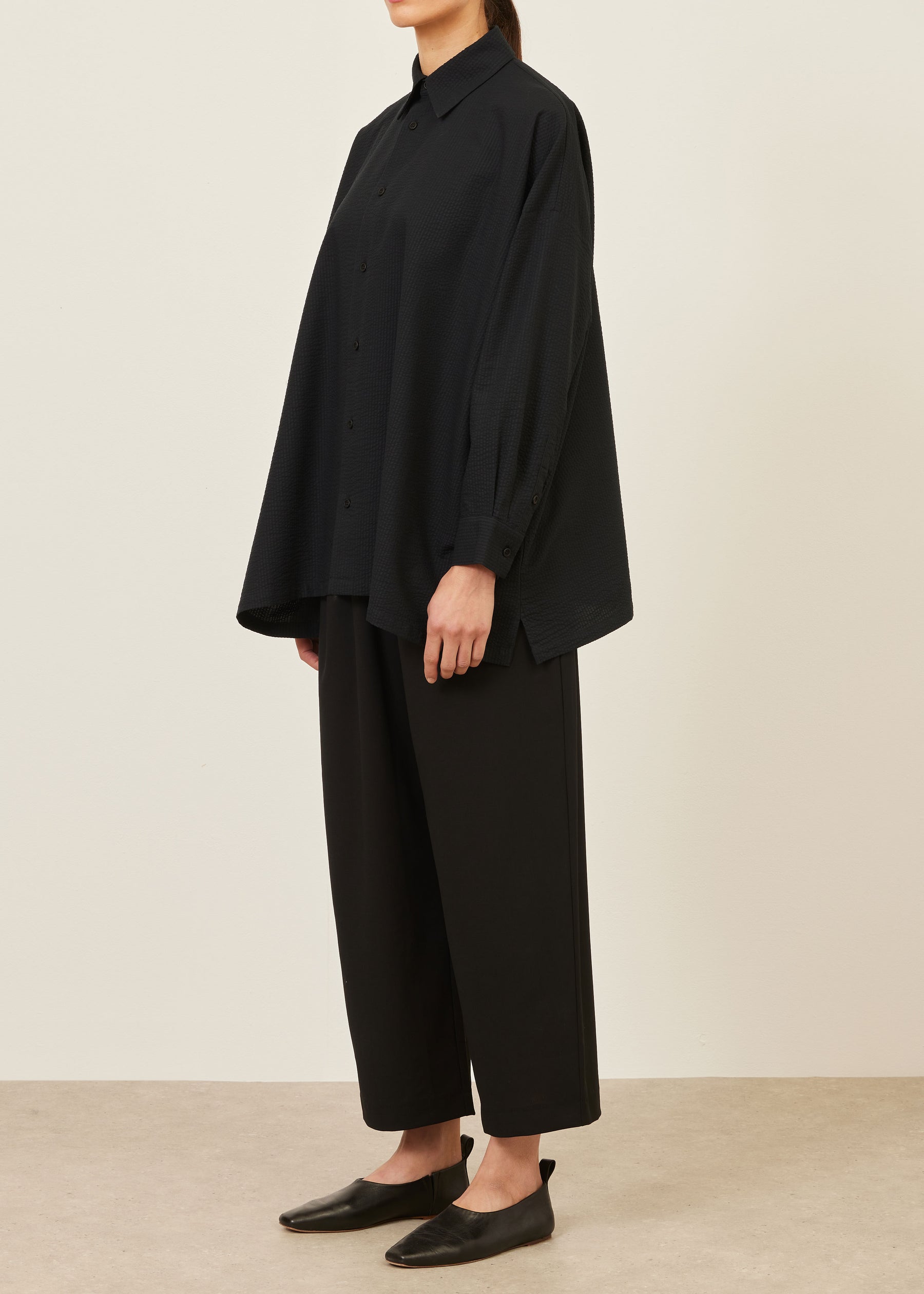 cotton wide a-line shirt with collar - long