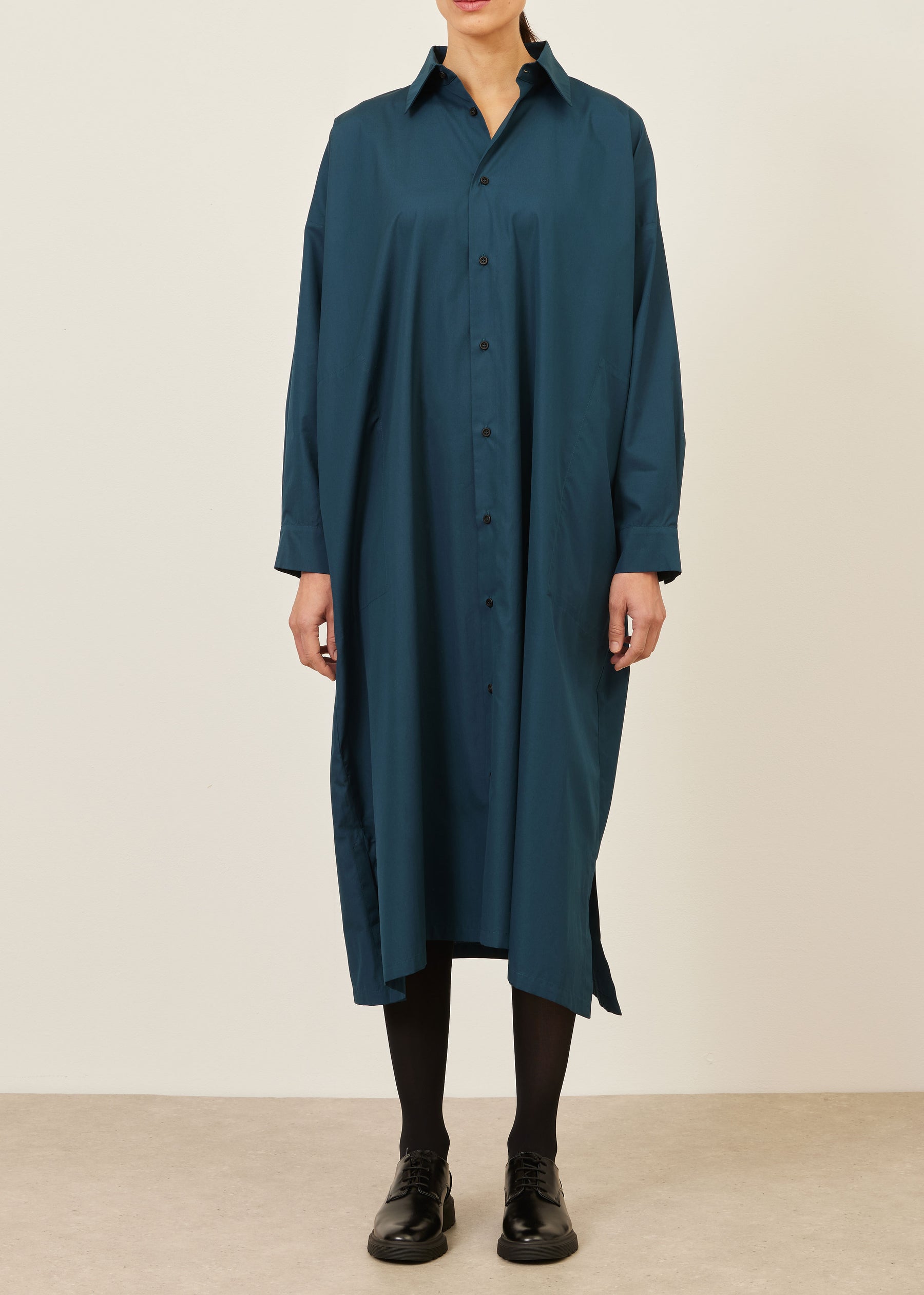 cotton wide a-line shirt dress with collar