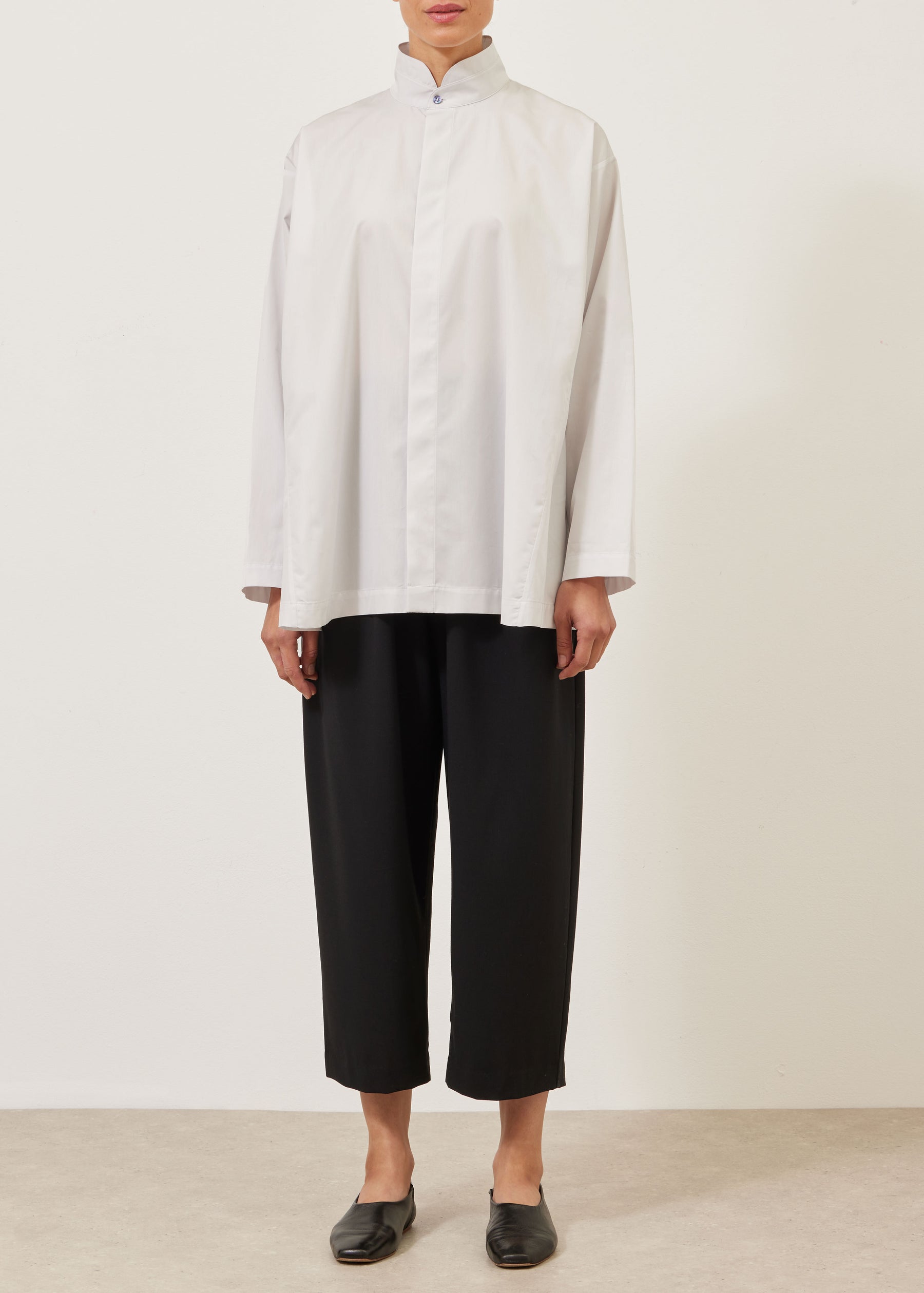 cotton side panelled shirt with double stand collar - long