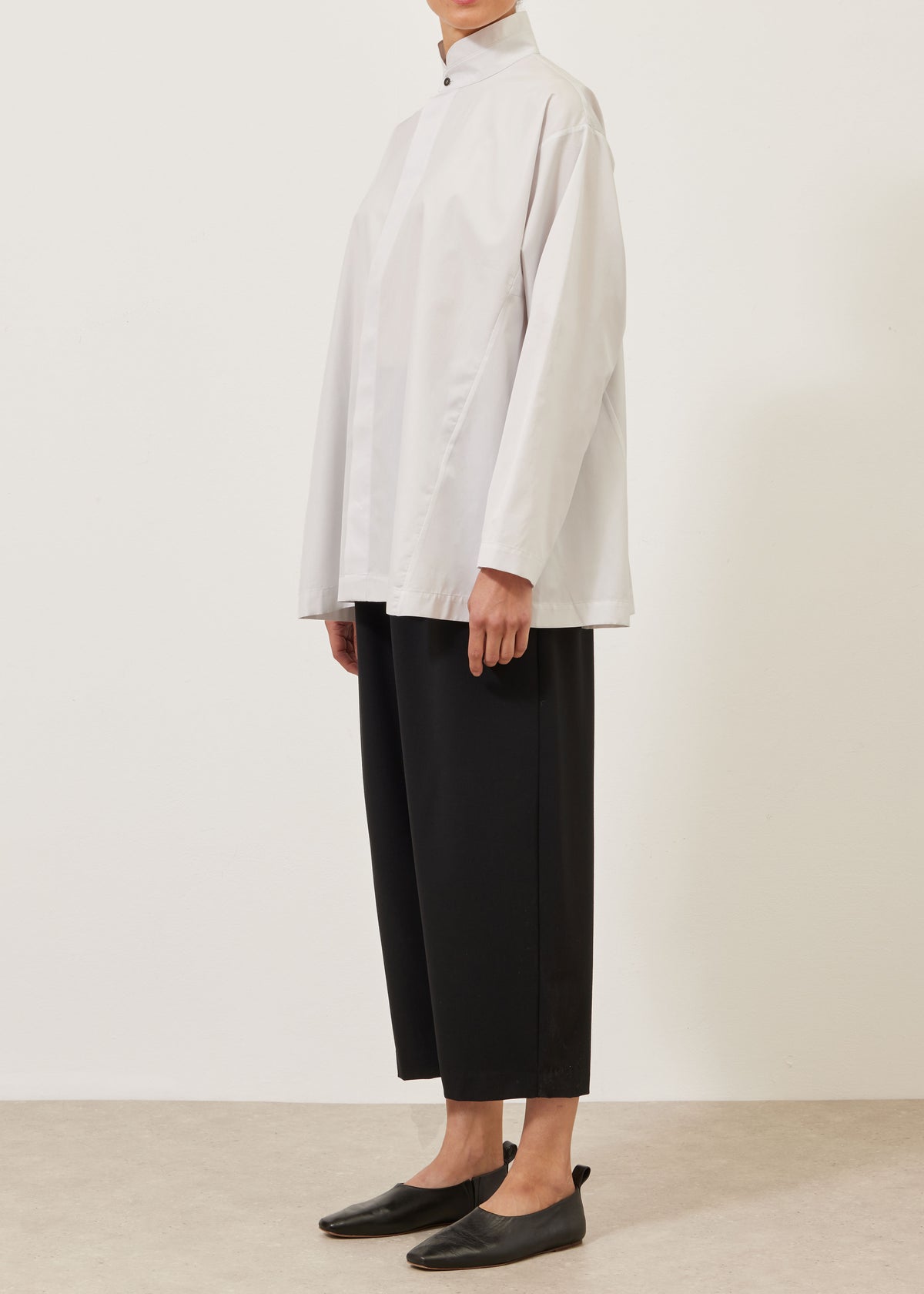 cotton side panelled shirt with double stand collar - long