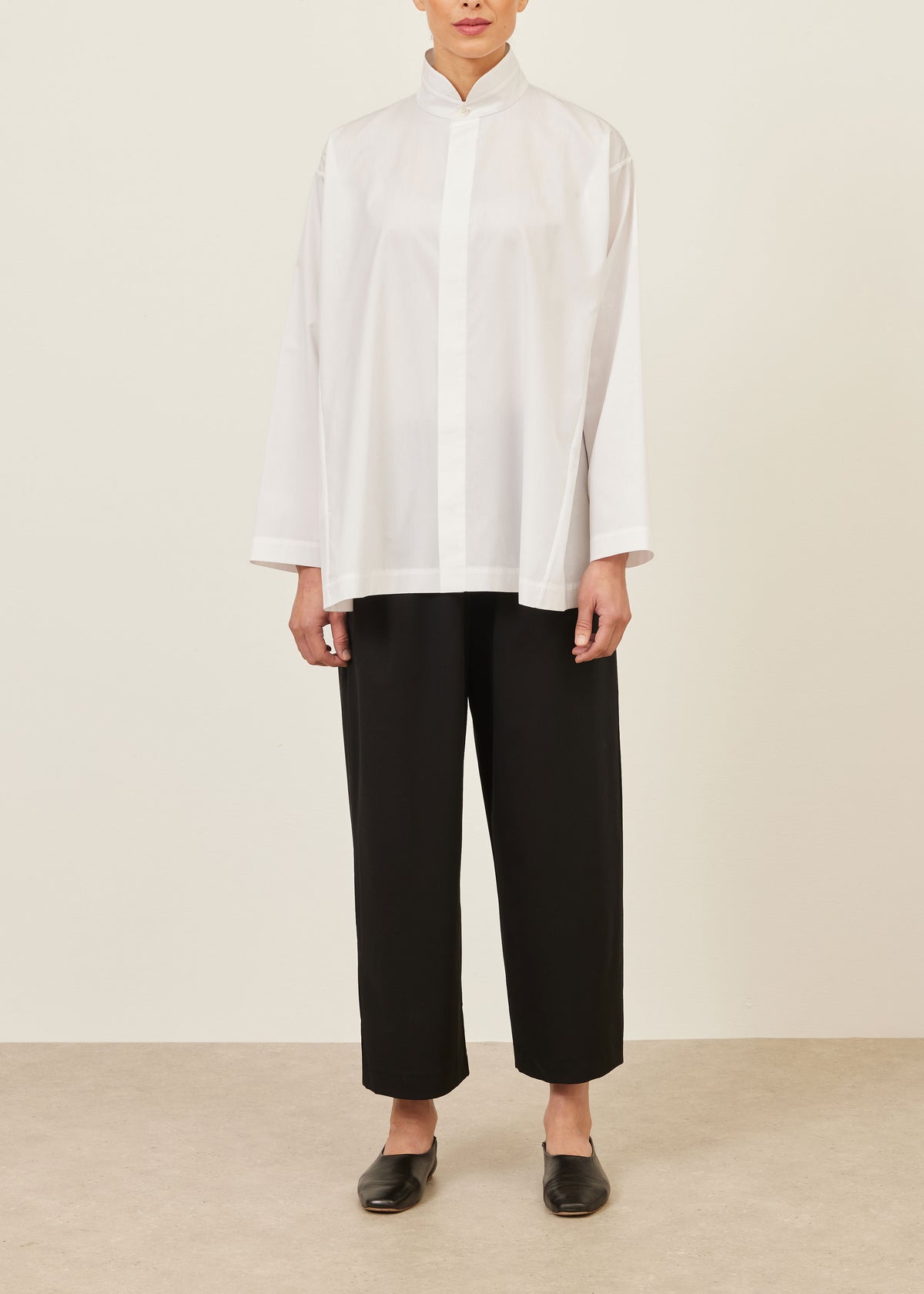 cotton side panelled shirt with double stand collar - long