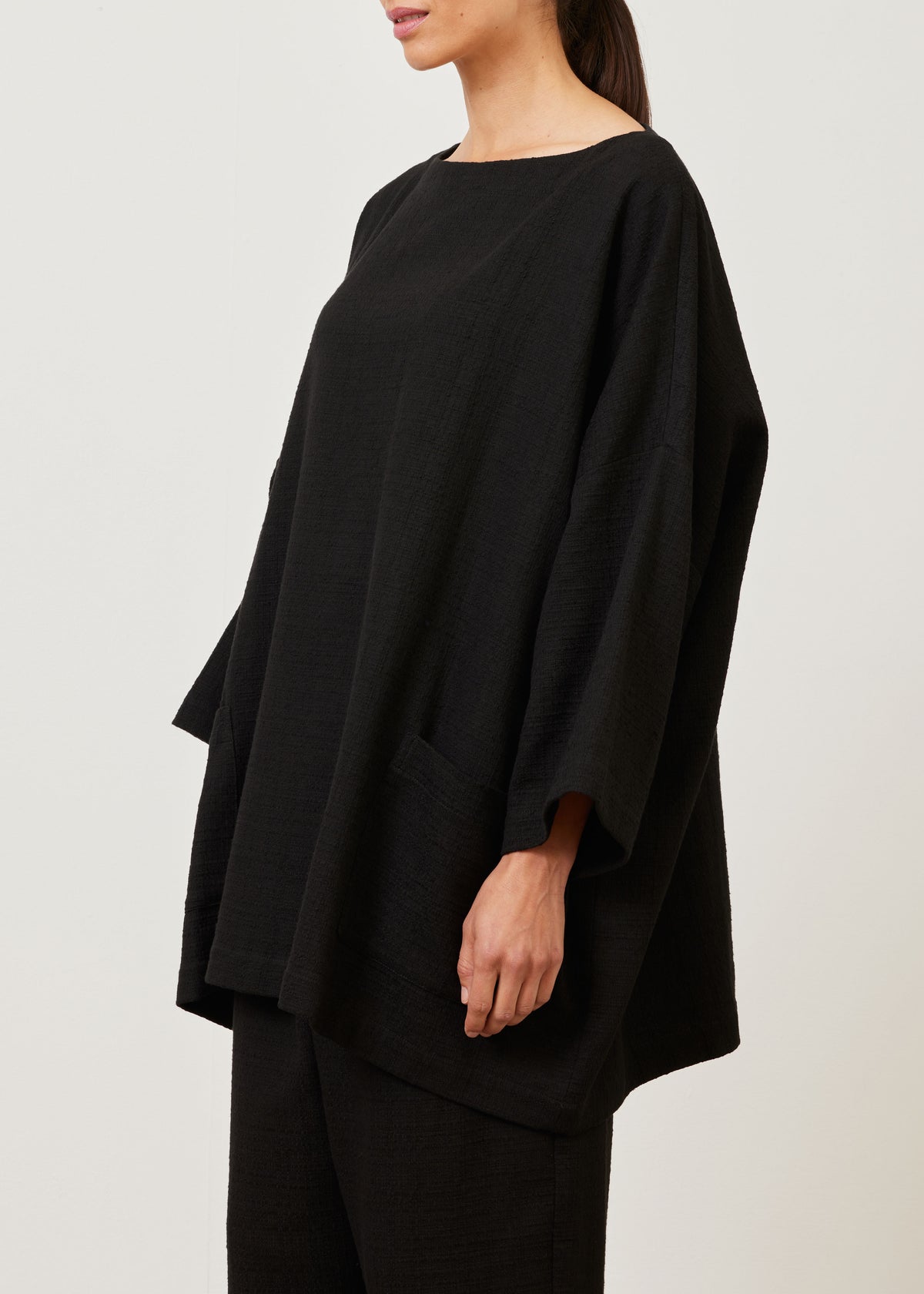 cotton sloped shoulder scoop neck poncho - long plus