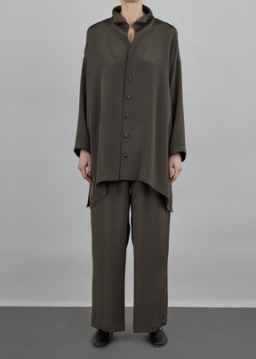 silk wide a-line shirt with open 'standup collar'  - long plus