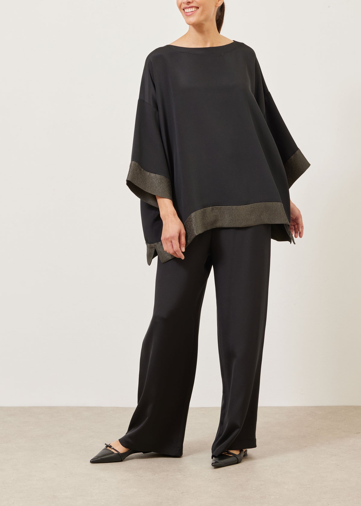 silk 3/4 sleeve scoop neck tunic - long