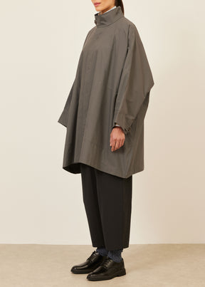 cotton mix extra wide sloped shoulder raincoat with tabs - very long