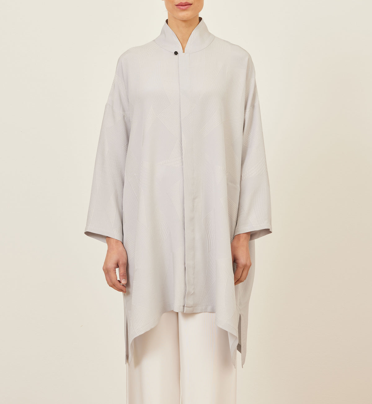 silk wide a-line shirt with chinese collar - very long with slits